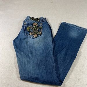 Miss Me Bootcut Embellished Jeans Signature Rise Fleur de Lis Jeans 28” …